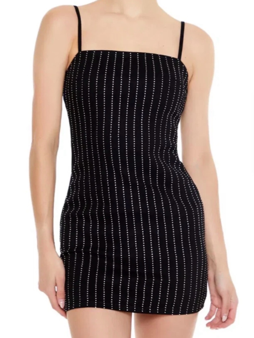 NWT Forever 21 RHINESTONE STRIPED BLACK DRESS - Size XL